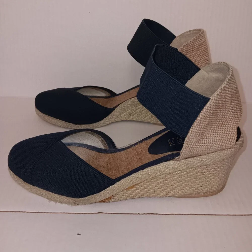 Lauren Ralph Lauren-Black Espadrille Wedge Sandals